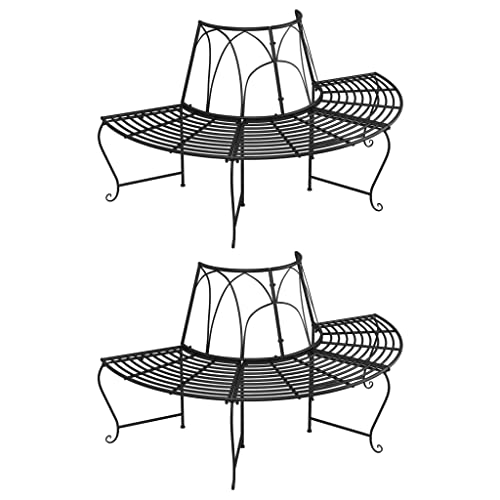 Makastle Baumbänke Halbrund 2er Set, Wetterfest Gartenbänke mit Rückenlehne für Terrasse, Park oder Hinterhof, Rostfrei und langlebig, Ø159 cm Schwarz Stahl Makastle Baumbänke Halbrund 2er Set, Wetterfest Gartenbänke mit Rückenlehne für Terrasse, Park oder Hinterhof, Rostfrei und langlebig, Ø159 cm Schwarz Stahl von Makastle