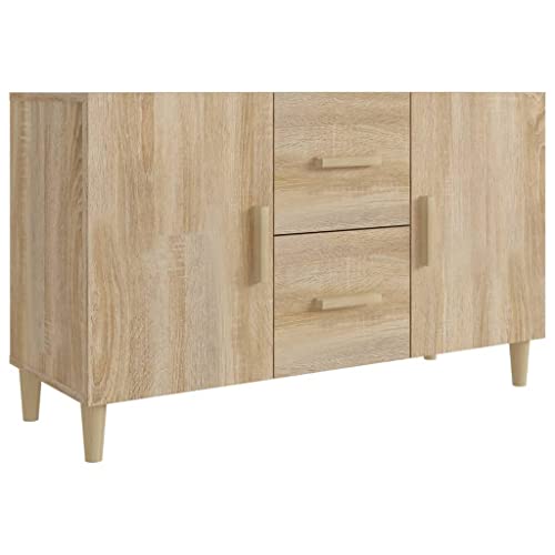 Makastle Beistellschrank Kommode mit 2 Türen und 2 Schubladen, Wohnzimmerschrank Sideboard Konsolenschrank Beistelltisch Konsolentisch für Schlafzimmer Wohnzimmer Flur, 100 x 36 x 60 cm Sonoma-Eiche von Makastle