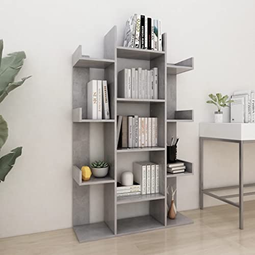 Makastle Bücherregal Bücherschrank Standregal Vitrinenschrank Aufbewahrungregal mit 13 Fächer, für Wohnzimmer, Arbeitszimmer, Büro, Wandregal, Raumteiler, Betongrau 86x25,5x140 cm Spanplatte von Makastle