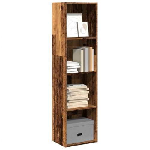 Makastle Bücherregal mit 4 offene Fächer, Vitrine, Robust Schließfächer für Wohnzimmer, Studie, Pflegeleicht, Altholz-Optik 40x30x152 cm Holzwerkstoff von Makastle