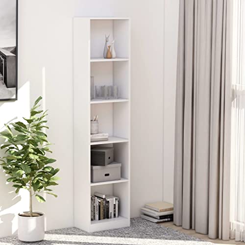 Makastle Bücherregal mit 5 Fächer, Standregal Leiterregal Bücherschrank für Arbeitszimmer, Wohnzimmer, Büro, Weiß 40x24x175 cm Spanplatte von Makastle