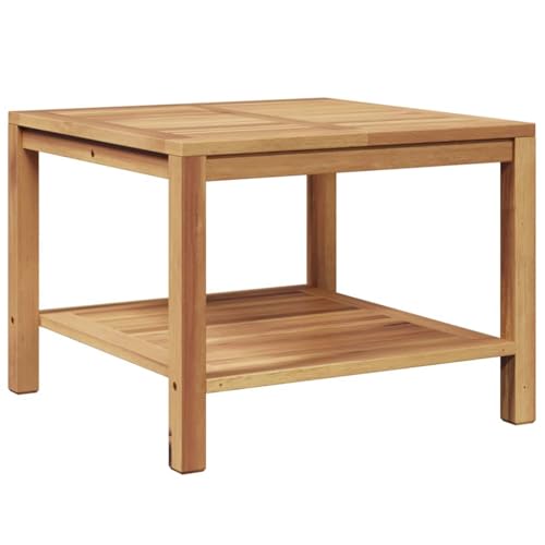 Makastle Couchtisch Quadratisch, Gartentisch mit Regal, Beistelltisch für Balkon, Terrasse, Gute Witterungsbeständigkeit, 60x60x45 cm Braun Teak-Massivholz von Makastle