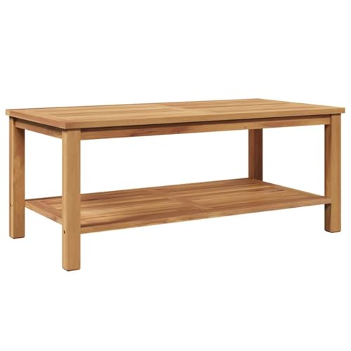 Makastle Couchtisch Rechteckiger, Gartentisch mit Regal, Beistelltisch für Balkon, Terrasse, Gute Witterungsbeständigkeit, 110x55x45 cm Braun Teak-Massivholz von Makastle