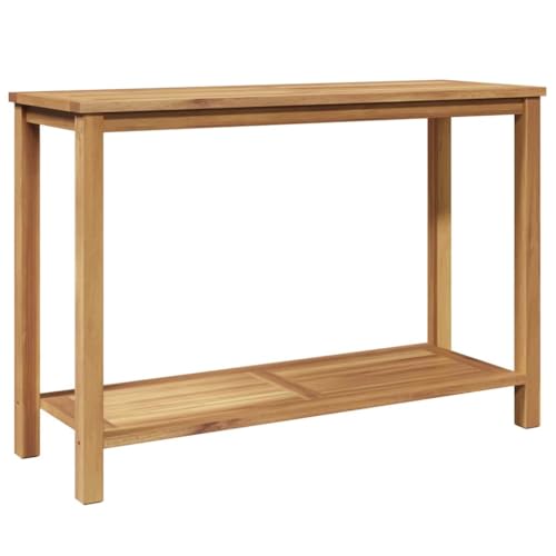 Makastle Couchtisch mit Speicher, Gartentisch mit Regal, Beistelltisch für Balkon, Patio, Terrasse, Hinterhof, Wetterfeste, 110x40x45 cm Braun Teak-Massivholz von Makastle