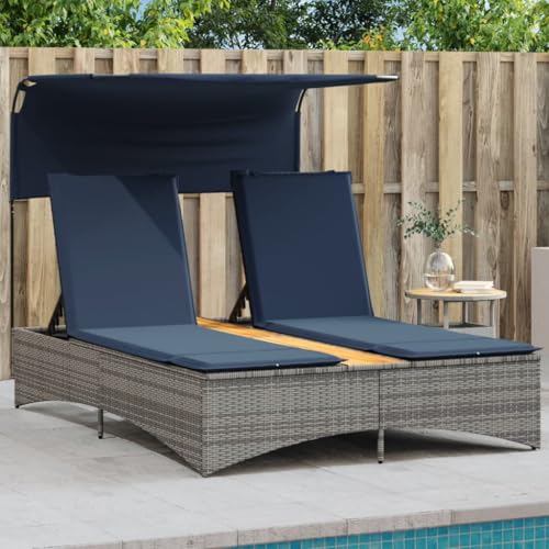 Makastle Doppel-Sonnenliege mit Dach und Kissen, Gartenliege Verstellbarer Rückenlehne für Garten, Outdoor, Terrasse & Balkon, Grau Poly Rattan 136 x 200 x 36/51/62/73/83/91 cm Makastle Doppel-Sonnenliege mit Dach und Kissen, Gartenliege Verstellbarer Rückenlehne für Garten, Outdoor, Terrasse & Balkon, Grau Poly Rattan 136 x 200 x 36/51/62/73/83/91 cm von Makastle