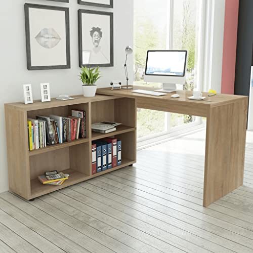 Makastle Eckschreibtisch, L Form Schreibtisch mit 4 Regale, Workstation Computertisch Bürotisch für Homeoffice, einfacher Aufbau, Eiche von Makastle