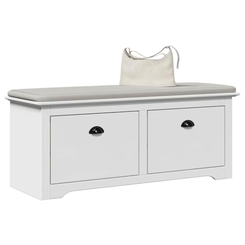 Makastle Flurbank Rechteckig mit 2 Schubladen, Eingangshocker mit Metallgriff für Schlafzimmer Wohnzimmer, Weiß 114x40x45 cm Holzwerkstoffe Makastle Flurbank Rechteckig mit 2 Schubladen, Eingangshocker mit Metallgriff für Schlafzimmer Wohnzimmer, Weiß 114x40x45 cm Holzwerkstoffe von Makastle