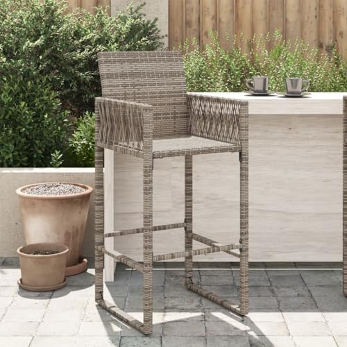 Makastle Garten-Barhocker, 2er Set, Armlehnensessel mit Rückenlehne für Balkon Terrasse, Atmungsaktiv, Grau 52 x 58 x 118 cm Poly Rattan von Makastle