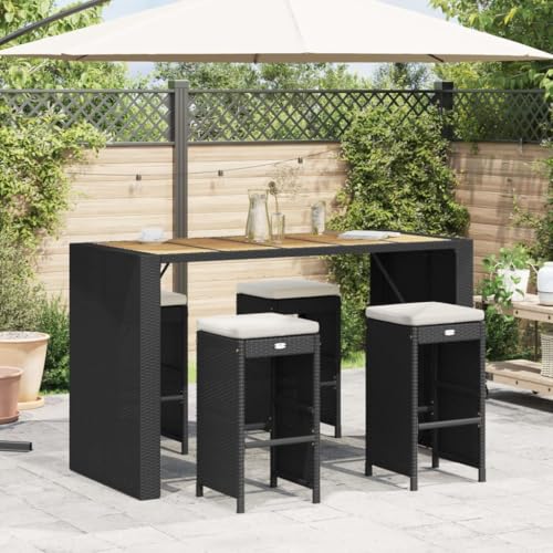 Makastle Garten-Barhocker mit Cremeweiß Kissen, 4er Set, Küchenstühl mit Stahlrahmen für Balkon Terrasse, Pflegeleicht, Schwarz 40 x 40 x 76 cm Poly Rattan von Makastle