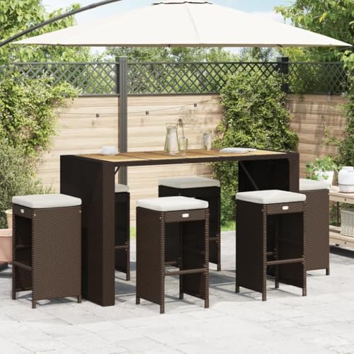 Makastle Garten-Barhocker mit Cremeweiß Kissen, 6er Set, Küchenstühl mit Stahlrahmen für Balkon Terrasse, Pflegeleicht, Braun 40 x 40 x 76 cm Poly Rattan von Makastle