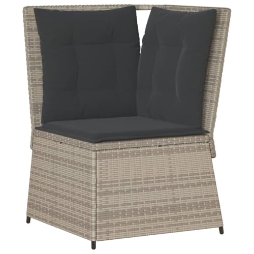 Makastle Garten-Ecksofa mit Dunkelgrau Kissen, Polyrattan-Stuhl mit Stahlrahmen & Hohe Rückenlehne für Balkon Terrasse, UV-beständig, Hellgrau 67 x 67 x 95 cm von Makastle