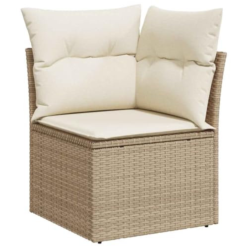 Makastle Garten-Ecksofa mit Rückenlehne, Polyrattan-Stuhl mit Verstellbare Füße und Cremeweiß Kissen für Terrasse Balkon, Beige 62 x 62 x 69 cm von Makastle