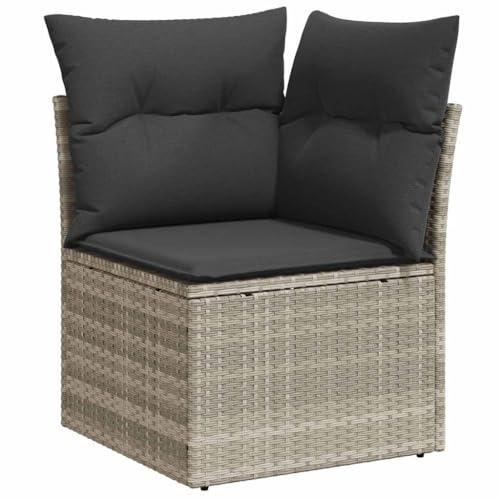 Makastle Garten-Ecksofa mit Rückenlehne, Polyrattan-Stuhl mit Verstellbare Füße und Dunkelgrau Kissen für Terrasse Balkon, Hellgrau 62 x 62 x 69 cm von Makastle