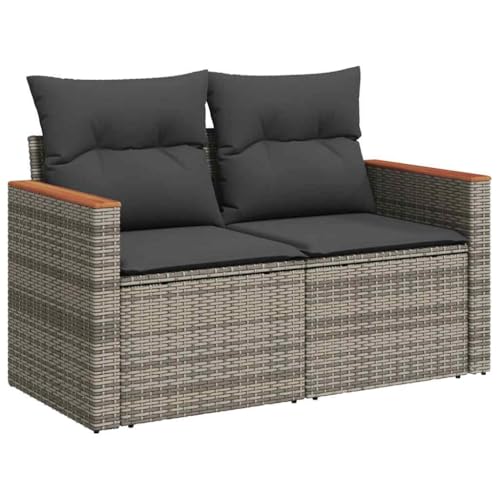 Makastle Garten-Ecksofa mit Rückenlehne 2er Set, Balkonsofa mit Stahlrahmen & Dunkelgrau Kissen für Terrasse Hinterhof, Grau 124 x 62 x 69 cm Poly Rattan von Makastle