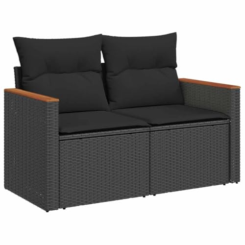 Makastle Garten-Ecksofa mit Rückenlehne 2er Set, Balkonsofa mit Stahlrahmen & Schwarz Kissen für Terrasse Hinterhof, Schwarz 124 x 62 x 69 cm Poly Rattan von Makastle