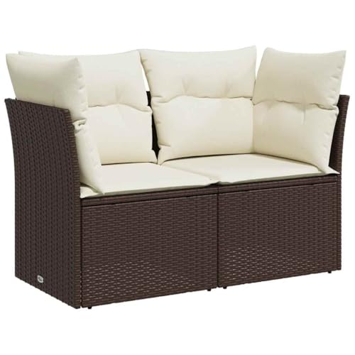 Makastle Garten-Ecksofa mit Rückenlehne 2er Set, Freizeitsofa mit Stauraum und Cremeweiß Kissen für Terrasse Balkon, Braun 62 x 62 x 69 cm Poly Rattan von Makastle