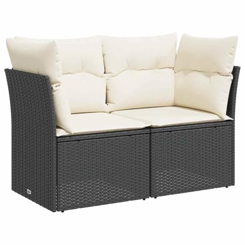 Makastle Garten-Ecksofa mit Rückenlehne 2er Set, Polyrattan-Stuhl mit Verstellbare Füße und Cremeweiß Kissen für Terrasse Balkon, Schwarz 124 x 62 x 69 cm von Makastle