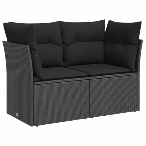 Makastle Garten-Ecksofa mit Rückenlehne 2er Set, Polyrattan-Stuhl mit Verstellbare Füße und Kissen für Terrasse Balkon, Schwarz 124 x 62 x 69 cm von Makastle
