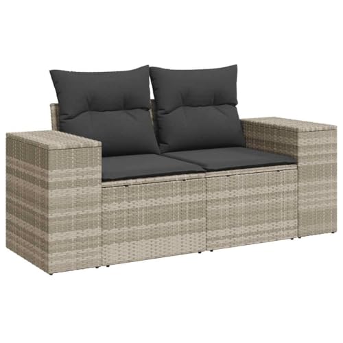 Makastle Garten-Ecksofa mit Rückenlehne & Kissen, 2-Sitzer Sofasessel mit Stauraum & Stahlregale für Terrasse Balkon, Hellgrau 186 x 62 x 69 cm Poly Rattan von Makastle