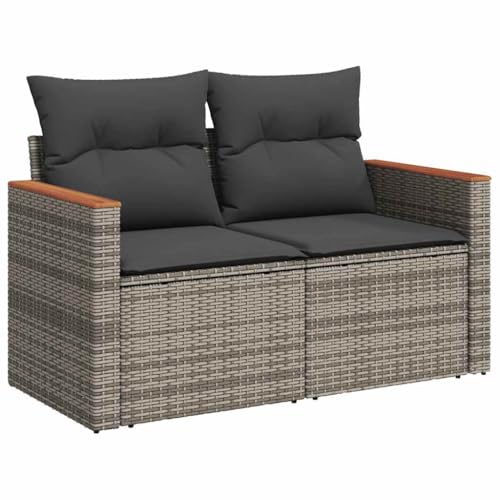 Makastle Garten-Ecksofa mit Stauraum 2er Set, Balkonsofa mit Stahlrahmen & Dunkelgrau Kissen für Terrasse Hinterhof, Grau 124 x 62 x 69 cm Poly Rattan von Makastle