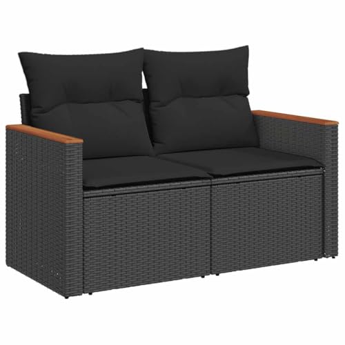 Makastle Garten-Ecksofa mit Stauraum 2er Set, Balkonsofa mit Stahlrahmen & Kissen für Terrasse Hinterhof, Schwarz 124 x 62 x 69 cm Poly Rattan von Makastle