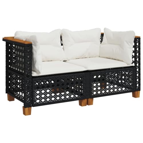 Makastle Garten-Ecksofas mit Netzrückenlehne 2er Set, Balkonsofa mit Stahlrahmen & Holzfüße für Terrasse Hinterhof, Schwarz 63,5 x 63,5 x 62 cm Poly Rattan von Makastle