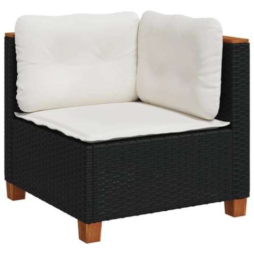 Makastle Garten-Ecksofas mit Rückenlehne, Balkonsofa mit Metallrahmen und Cremeweiß Kissen für Terrasse Balkon, Schwarz 63,5 x 63,5 x 62 cm Poly Rattan von Makastle