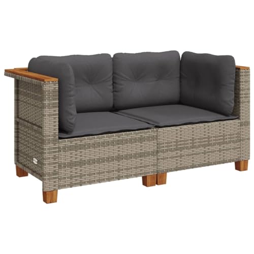 Makastle Garten-Ecksofas mit Rückenlehne 2er Set, Balkonsofa mit Metallrahmen & Dunkelgrau Kissen für Terrasse Balkon, Grau 63,5 x 63,5 x 62 cm Poly Rattan von Makastle