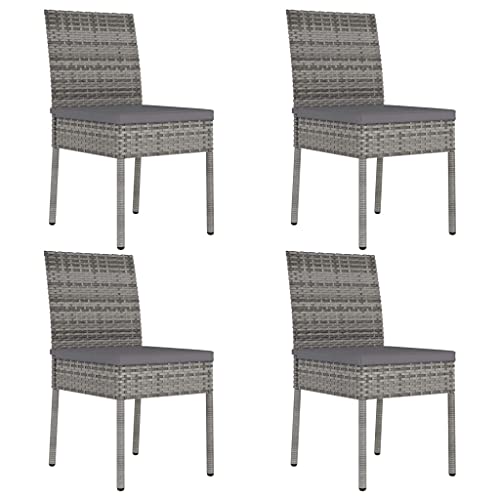 Makastle Garten-Essstühle, 4er Set, Küchenstühle mit Grau Kissen für Terrasse, Hinterhof, Robust und langlebig, Poly Rattan 57 x 44 x 88 cm Grau von Makastle