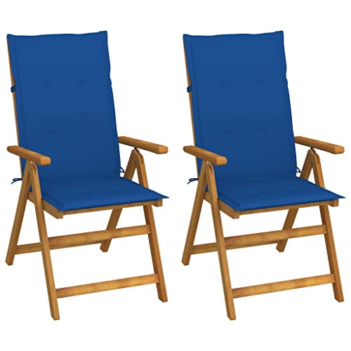 Makastle Garten-Liegestühle mit Königsblau Kissen, 2er Set, Relaxsessel mit 5-Verstellbarer Rückenlehne für Balkon Terrasse, Braun 57 x 69 x 111 cm Polyester von Makastle