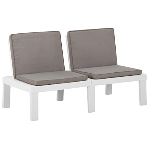 Makastle Garten-Lounge-Bank mit Auflagen, 2-Sitzer Bank mit Rückenlehne für Garten, Balkon,Terrasse, Leicht zu bewegen, Kunststoff Weiß 130 x 65 x 70 cm von Makastle