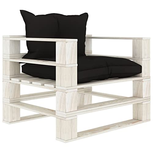 Makastle Garten-Palettensofa mit Rückenlehne & Armlehne, Outdoor-Sofa mit Schwarz Kissen für Terrasse Balkon, Weiß 80 x 67,5 x 60,8 cm Kiefernholz Makastle Garten-Palettensofa mit Rückenlehne & Armlehne, Outdoor-Sofa mit Schwarz Kissen für Terrasse Balkon, Weiß 80 x 67,5 x 60,8 cm Kiefernholz von Makastle