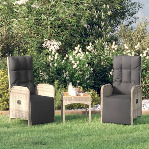 Makastle Garten-Relaxstühle, 2er Set mit Tisch, Armlehnensessel mit Dumping-Funktion und Kissen für Terrasse Balkon, Grau 57 x 62.5 x 109 cm Poly Rattan Makastle Garten-Relaxstühle, 2er Set mit Tisch, Armlehnensessel mit Dumping-Funktion und Kissen für Terrasse Balkon, Grau 57 x 62.5 x 109 cm Poly Rattan von Makastle