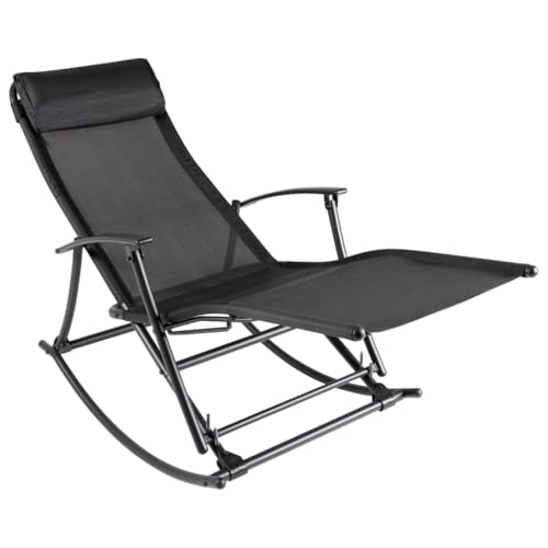 Makastle Garten-Schaukelstuhl mit 2-Fach Verstellbare Rückenlehne, Liegestuhl mit Nackenkissen für Balkon, Terrasse, Stahl und Textilene 150 x 64 x 83 cm Schwarz Makastle Garten-Schaukelstuhl mit 2-Fach Verstellbare Rückenlehne, Liegestuhl mit Nackenkissen für Balkon, Terrasse, Stahl und Textilene 150 x 64 x 83 cm Schwarz von Makastle
