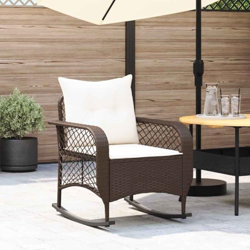 Makastle Garten-Schaukelstuhl mit Cremeweiß Kissen, Polyrattan-Stuhl mit Netzrückenlehne für Balkon Terrasse, Gute Stabilität, Braun 67 x 75 x 75 cm Stahl Makastle Garten-Schaukelstuhl mit Cremeweiß Kissen, Polyrattan-Stuhl mit Netzrückenlehne für Balkon Terrasse, Gute Stabilität, Braun 67 x 75 x 75 cm Stahl von Makastle