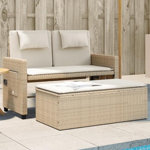 Makastle Gartenbank Verstellbar mit Hocker, 2 Kissen und 2 Sitzkissen, Freizeitbank für Wohnzimmer, Garten, Balkon, Beige Poly Rattan 122 x 58 x 83 cm Makastle Gartenbank Verstellbar mit Hocker, 2 Kissen und 2 Sitzkissen, Freizeitbank für Wohnzimmer, Garten, Balkon, Beige Poly Rattan 122 x 58 x 83 cm von Makastle