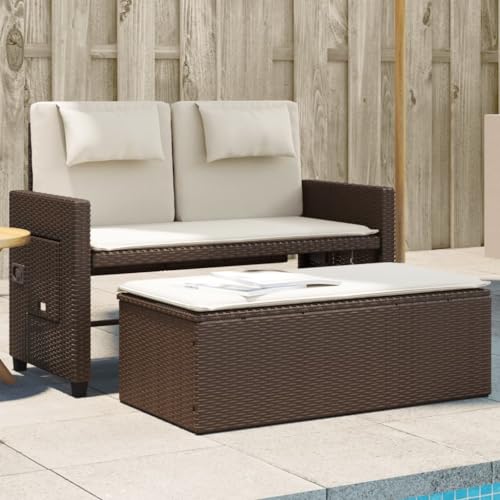 Makastle Gartenbank Verstellbar mit Hocker, 2 Kissen und 2 Sitzkissen, Freizeitbank für Wohnzimmer, Garten, Balkon, Braun Poly Rattan 122 x 58 x 83 cm Makastle Gartenbank Verstellbar mit Hocker, 2 Kissen und 2 Sitzkissen, Freizeitbank für Wohnzimmer, Garten, Balkon, Braun Poly Rattan 122 x 58 x 83 cm von Makastle