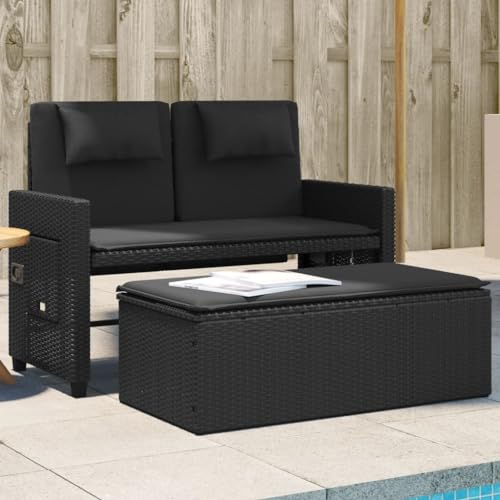 Makastle Gartenbank Verstellbar mit Hocker, 2 Kissen und 2 Sitzkissen, Freizeitbank für Wohnzimmer, Garten, Balkon, Schwarz Poly Rattan 122 x 58 x 83 cm Makastle Gartenbank Verstellbar mit Hocker, 2 Kissen und 2 Sitzkissen, Freizeitbank für Wohnzimmer, Garten, Balkon, Schwarz Poly Rattan 122 x 58 x 83 cm von Makastle