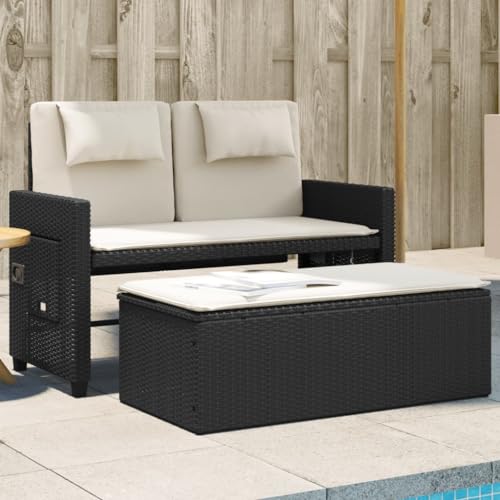 Makastle Gartenbank Verstellbar mit Hocker, 2 Kissen und 2 Sitzkissen, Freizeitbank für Wohnzimmer, Garten, Balkon, Schwarz Poly Rattan 122 x 58 x 83 cm Makastle Gartenbank Verstellbar mit Hocker, 2 Kissen und 2 Sitzkissen, Freizeitbank für Wohnzimmer, Garten, Balkon, Schwarz Poly Rattan 122 x 58 x 83 cm von Makastle