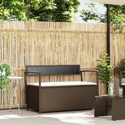 Makastle Gartenbank mit Cremeweiß Kissen, 2-sitzer Balkonbank mit Rückenlehne und Stauraum für Terrasse, Park, Braun Poly Rattan 111,5 x 54 x 74 cm von Makastle