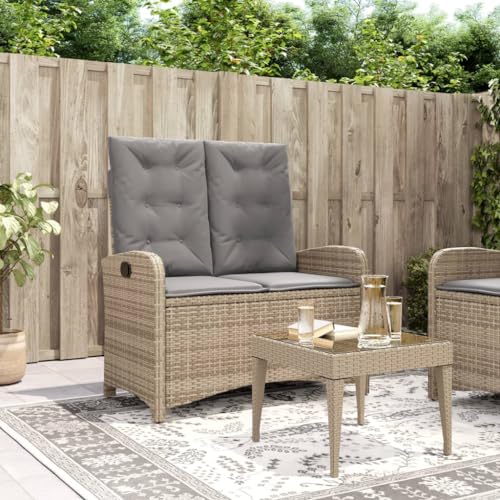 Makastle Gartenbank mit Hellgrau Kissen, Freizeitbank, Verstellbare Rückenlehne, für Terrasse, Balkon, Beige Poly Rattan 105 x 59 x 93 cm Makastle Gartenbank mit Hellgrau Kissen, Freizeitbank, Verstellbare Rückenlehne, für Terrasse, Balkon, Beige Poly Rattan 105 x 59 x 93 cm von Makastle