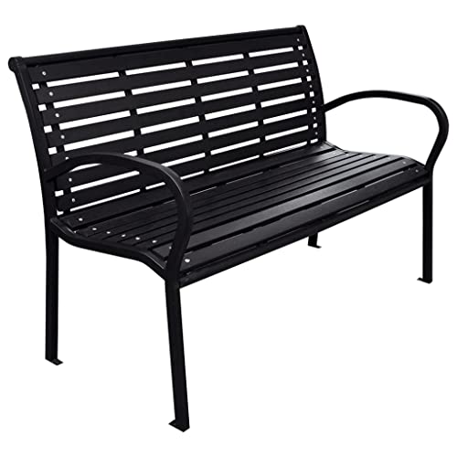 Makastle Gartenbank mit Metallrahmen, Blumenbank mit Armlehnen und Rückenlehnen für Park, Terrasse, Rostfrei, Schwarz 116 x 59 x 81 cm Stahl und WPC Makastle Gartenbank mit Metallrahmen, Blumenbank mit Armlehnen und Rückenlehnen für Park, Terrasse, Rostfrei, Schwarz 116 x 59 x 81 cm Stahl und WPC von Makastle