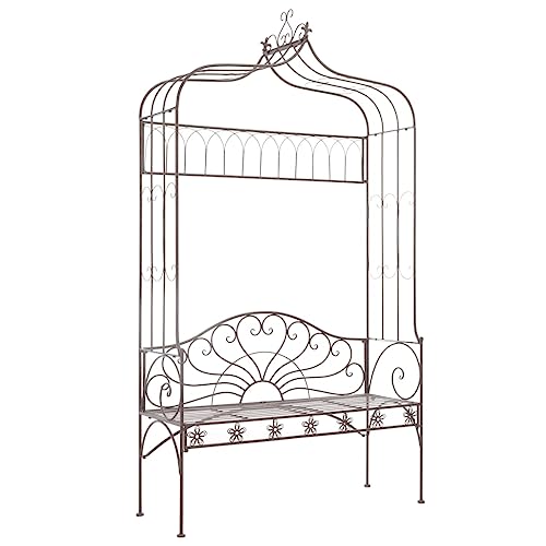 Makastle Gartenbank mit Pergola, Laubenbank Eisen Antik Sitzbank Rankhilfe Rosenbogen Parkbank Gartenmöbel, 122 x 43 x 220 cm Braun von Makastle