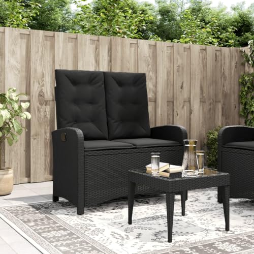 Makastle Gartenbank mit Schwarz Kissen, Freizeitbank, Verstellbare Rückenlehne, für Terrasse, Balkon, Schwarz Poly Rattan 105 x 59 x 93 cm Makastle Gartenbank mit Schwarz Kissen, Freizeitbank, Verstellbare Rückenlehne, für Terrasse, Balkon, Schwarz Poly Rattan 105 x 59 x 93 cm von Makastle