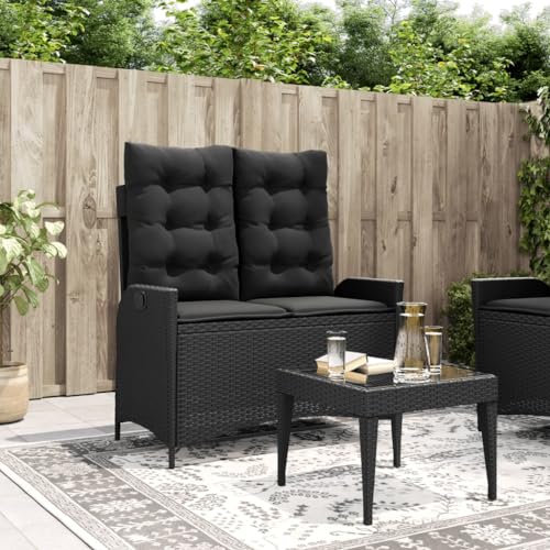 Makastle Gartenbank mit Schwarz Kissen, Freizeitbank mit Griff Verstellbare Rückenlehne für Terrasse, Balkon, Schwarz Poly Rattan 104 x 59 x 93 cm Makastle Gartenbank mit Schwarz Kissen, Freizeitbank mit Griff Verstellbare Rückenlehne für Terrasse, Balkon, Schwarz Poly Rattan 104 x 59 x 93 cm von Makastle