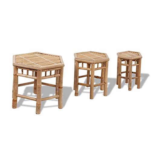 Makastle Gartenhocker Stapelbar 3er Set, Sitzhocker Sechseckig für Eingang, Terrasse, Robust und langlebig, Platz sparen, Bambus 28 x 24 x 32 cm Braun von Makastle