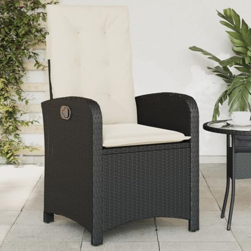 Makastle Gartensessel Verstellbare, Relaxliege mit Cremeweiß Kissen für Balkon, Terrasse, Einfach zu verwenden, Schwarz 57 x 58.5 x 93 cm Poly Rattan von Makastle