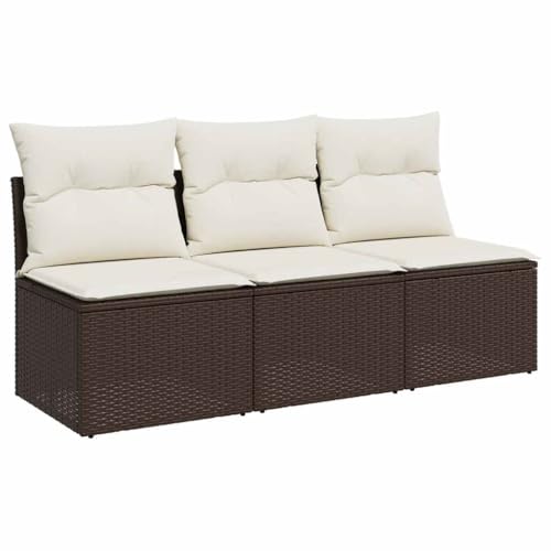 Makastle Gartensessel mit Rückenlehne 3er Set, Loungesessel mit Stauraum und Cremeweiß Kissen für Terrasse Balkon, Braun 165 x 62 x 69 cm Poly Rattan von Makastle
