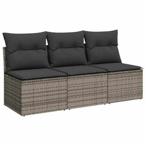 Makastle Gartensessel mit Rückenlehne 3er Set, Loungesessel mit Stauraum und Dunkelgrau Kissen für Terrasse Balkon, Grau 165 x 62 x 69 cm Poly Rattan von Makastle