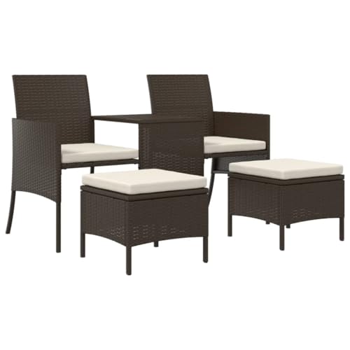 Makastle Gartensofa 2-Sitzer mit 1 Tisch und 2 Hocker, Polyrattan-Stuhl mit Metallrahmen und Kissen für Terrasse Balkon, Braun 151 x 61 x 85 cm Makastle Gartensofa 2-Sitzer mit 1 Tisch und 2 Hocker, Polyrattan-Stuhl mit Metallrahmen und Kissen für Terrasse Balkon, Braun 151 x 61 x 85 cm von Makastle